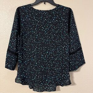 Apt. 9 Women’s M Black, Teal, & White Speckled 3/4 Sleeve Blouse